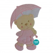 Iron-on Patch - Teddy Bear with Umbrella - Pink